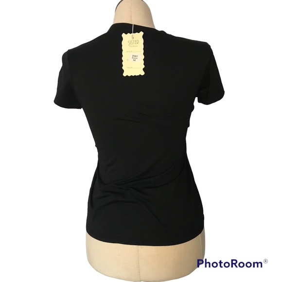 SISTER Fashion Black Basic Women T-Shirt Size M Cotton Short Sleeve Round Neck - Picture 2 of 9